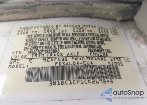 2012 Nissan Versa 1.8 S from USA, damaged, VIN 3N1BC1CP1CK269848